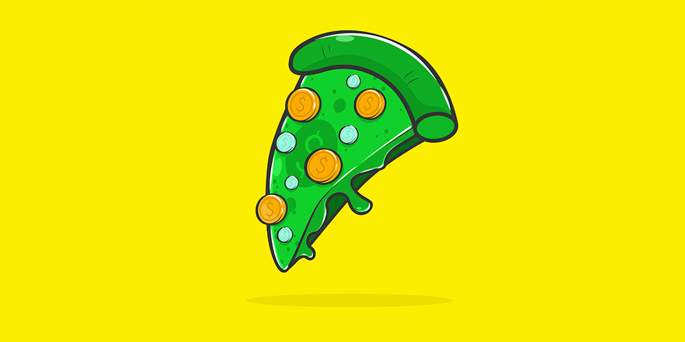 Pizza monetary unit, dollar, money green illustration bright