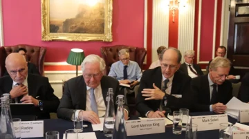 Dimitar Radev, Lord Mervyn King and Mark Sobel in London